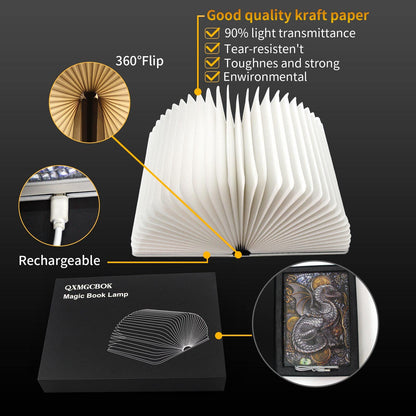 QXMGCBOK Folding Book Lamp Dragon Night Light, Book Light as Gifts for Book Lovers,Portable Bedside Light (3 Colors)