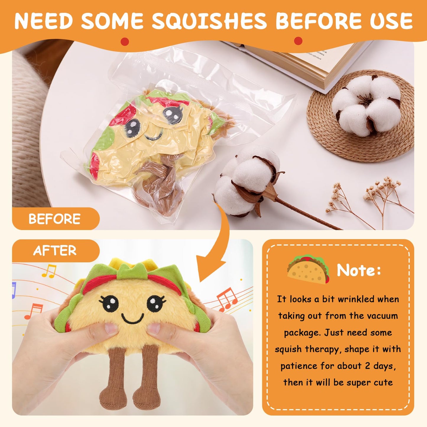 Taco Stuffed Toy with Sound, Stuffed Food Plush for Emotional Daily Support, Fun Gag Gift Positivity Idea for Birthday Coworker Office Christmas