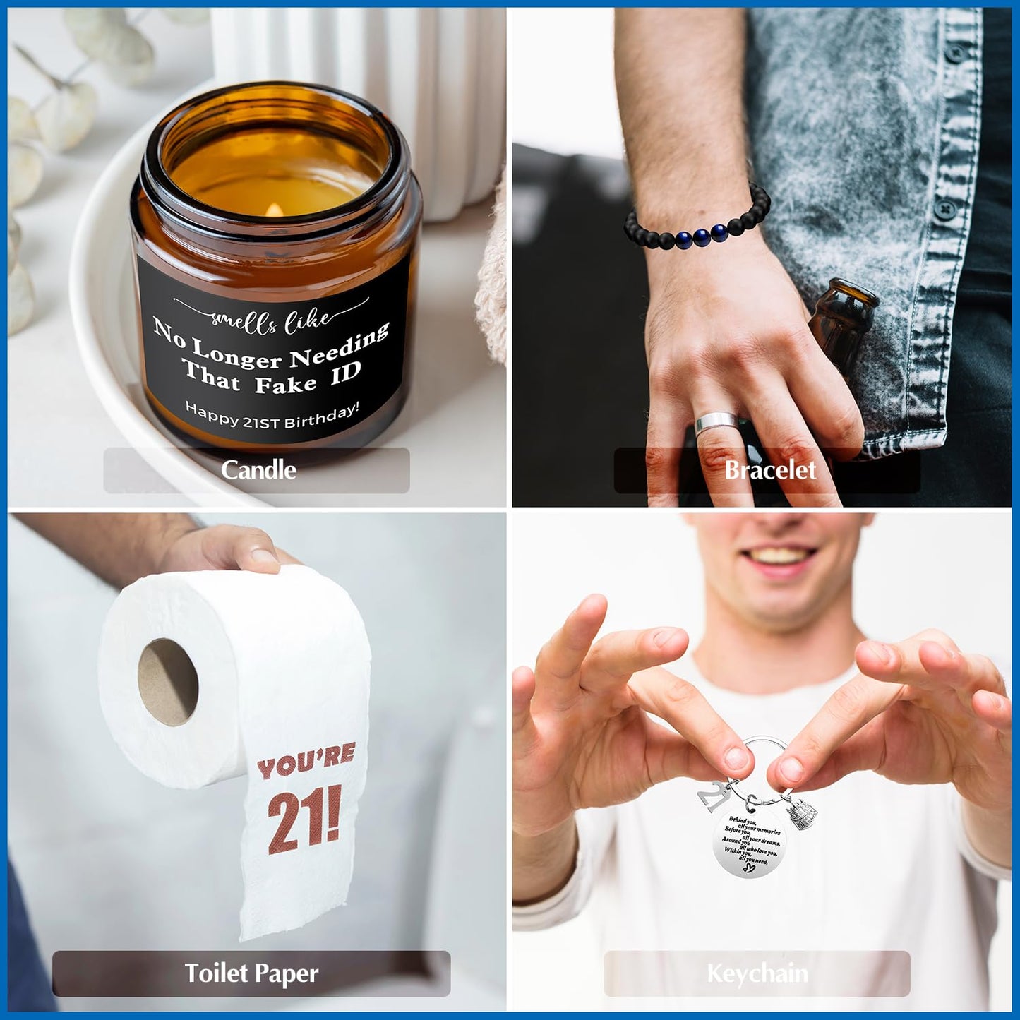 16 Pcs Happy 21st Birthday Gifts for Him, 21 Year Old Boy Birthday Party Gifts with 11 Oz Whiskey Glass 1.7 Oz Shoot Glass Coaster Hat Socks for Men, Son, Nephew, Grandson, Brother, Boyfriend, Friends