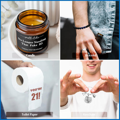 16 Pcs Happy 21st Birthday Gifts for Him, 21 Year Old Boy Birthday Party Gifts with 11 Oz Whiskey Glass 1.7 Oz Shoot Glass Coaster Hat Socks for Men, Son, Nephew, Grandson, Brother, Boyfriend, Friends
