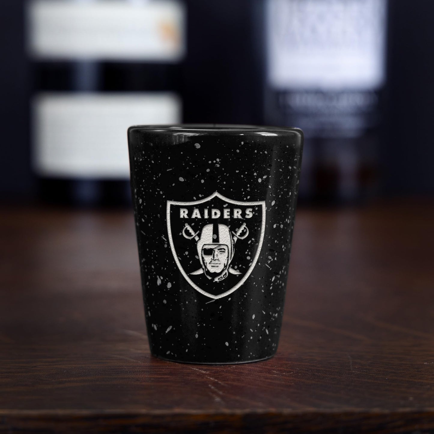 Rico Industries NFL Football Primary OR Wordmark Logo 2oz Ceramic Shot Glass for Fans, Laser Engraved In Team Color Single Shot Glass