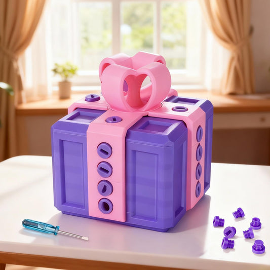Annoying Gift Box, 3.14in Prank Gift Box, 3D Printed Gift Box with Screws, Surprise Funny Money Present Box for Kids, Novelty Gift Boxes for Birthday Valentines Party Favors (Pink Purple)