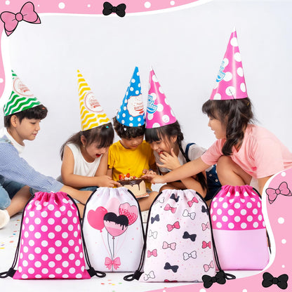 Aliceset 24 Pcs Cartoon Mouse Drawstring Bags Cartoon Birthday Party Favor Gift Goodie Treat Candy Bags Present Double Sided Gift Bag for Mice Birthday Baby Shower, 9.8 x 9.8 Inch(Pink Mouse)