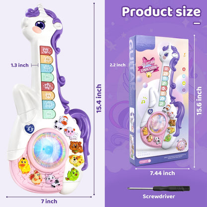 Marstone Toys for 1 2 Year Old Girl Birthday Gifts: Baby Musical Unicorn Toys 12-18 Months, Educational Cartoon Guitar for Toddler Boy Kid 1-3, Infant 1st First Interactive Learning Birthday Present