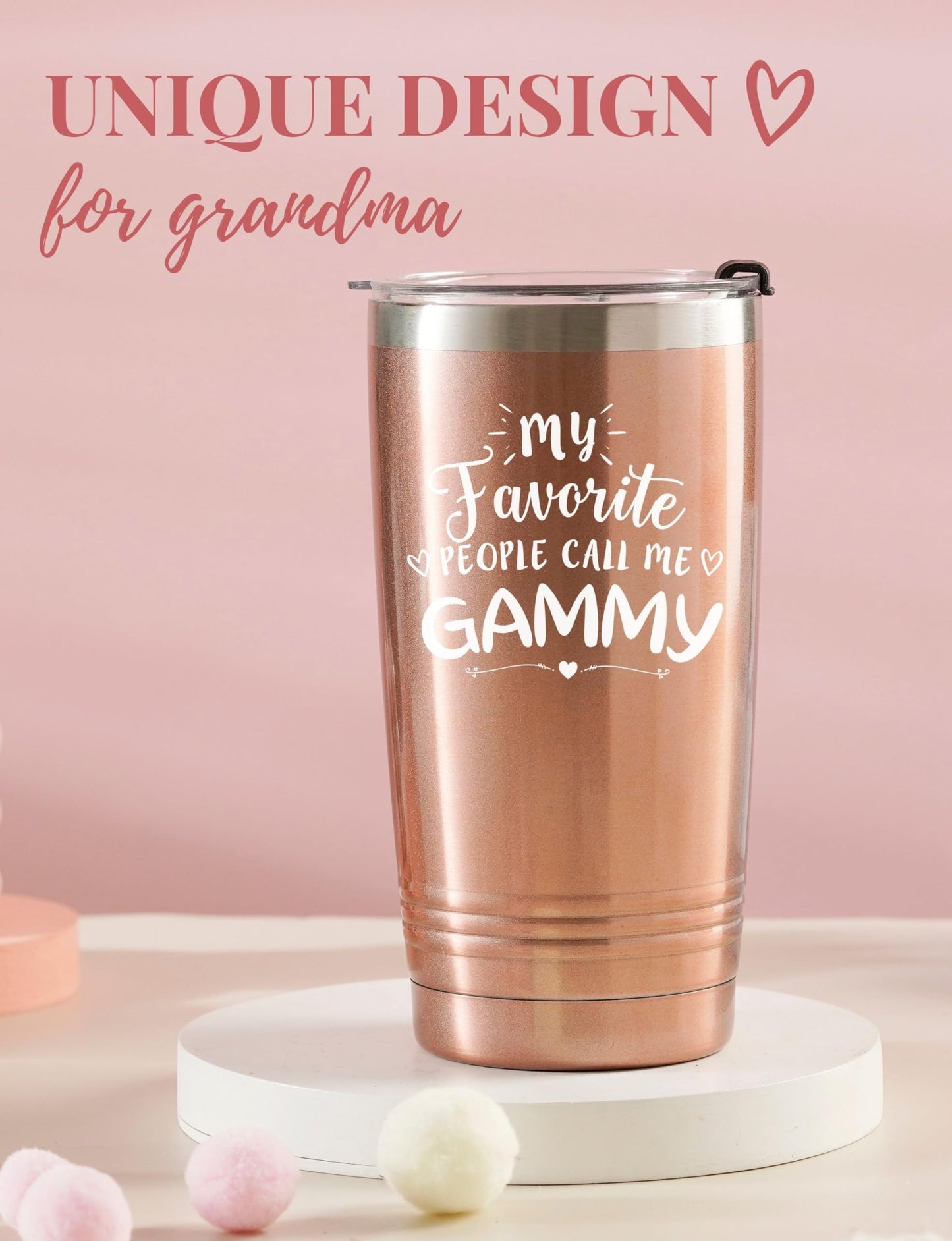 Onebttl Gammy Gifts for Grandma, Insulated Stainless Steel Tumbler with Lid, 20 oz, Rose Gold