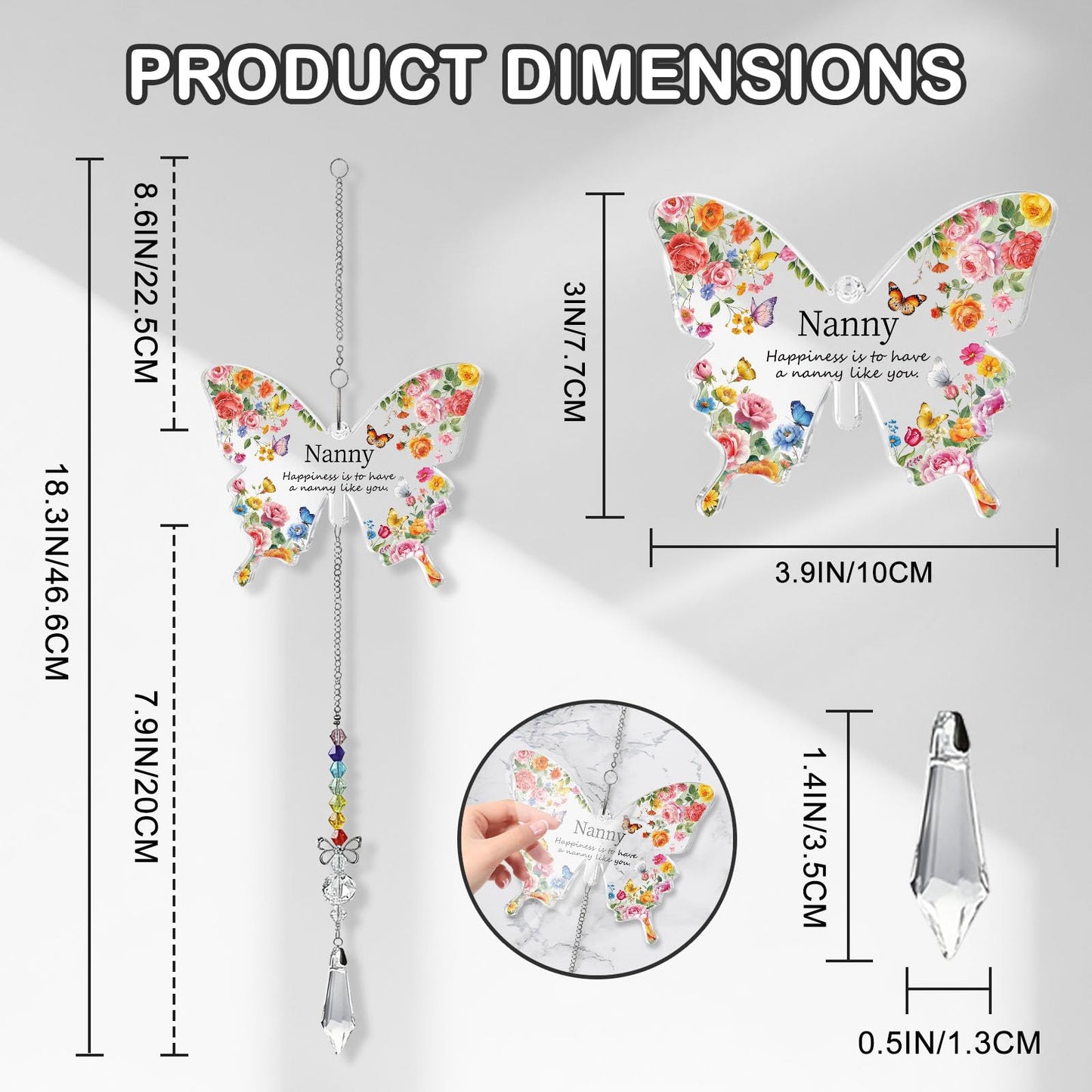 Nanny Gifts Butterfly Crystal Suncatcher for Nanny Christmas Mothers Day Birthday Gifts for Nannies