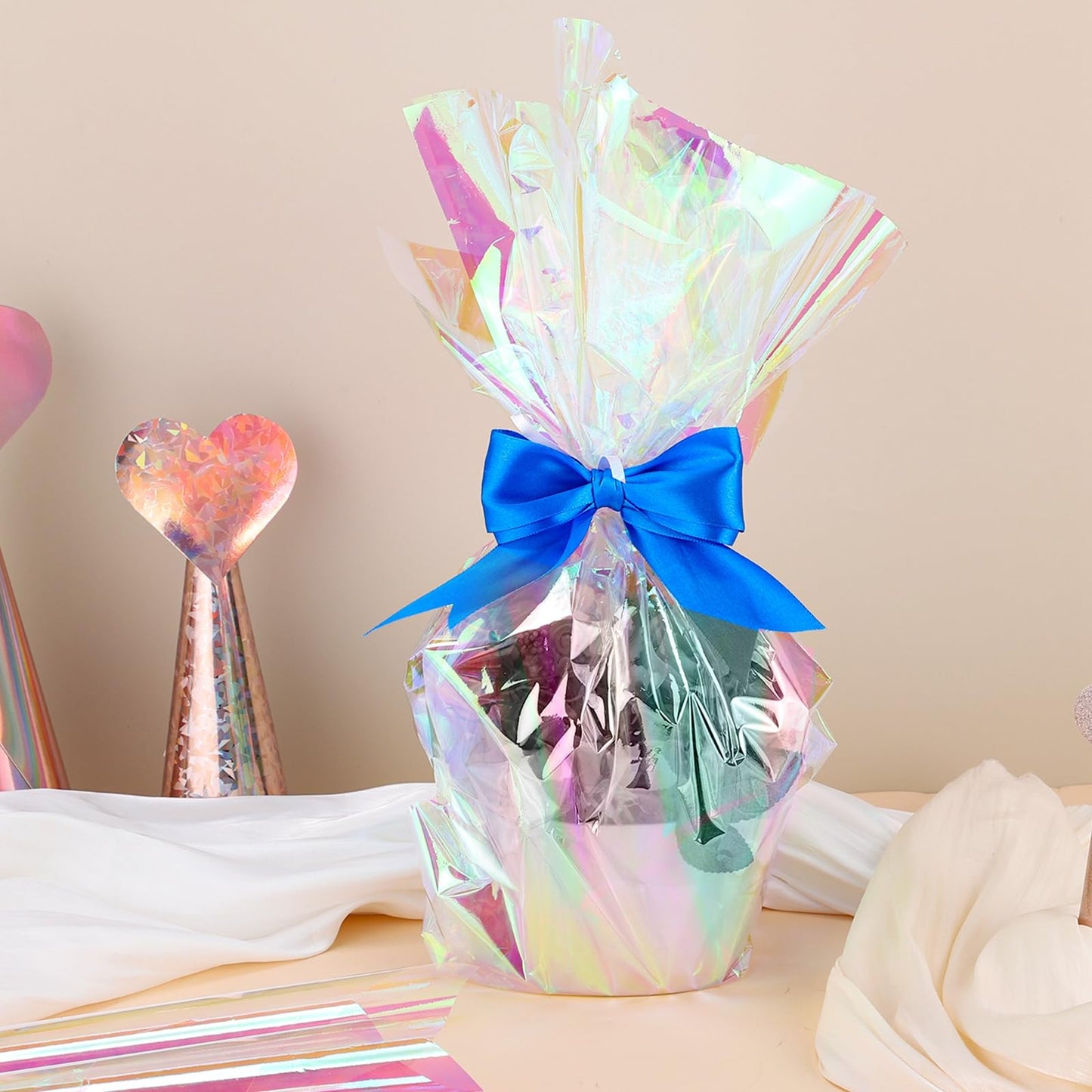 woric 82 Ft X 17 In Cellophane Wrap for Gift Baskets Iridescent Cellophane Wrap Roll Gift Basket Wrapping Plastic for Graduation Gifts Stuffers Treats Party Favor Birthday Wedding Crafts