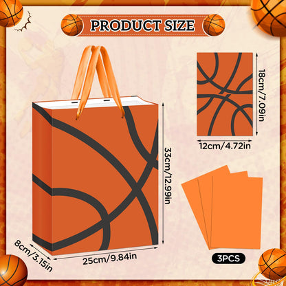 Basketball Party Gift Bag Orange Basketball Gift Wrap Bags with Tissue Paper Greeting Card Decorations for Sport Party Favor Basketball Birthday Goodie Gifts Wrapping Bags for Boys Teens Team Supplies