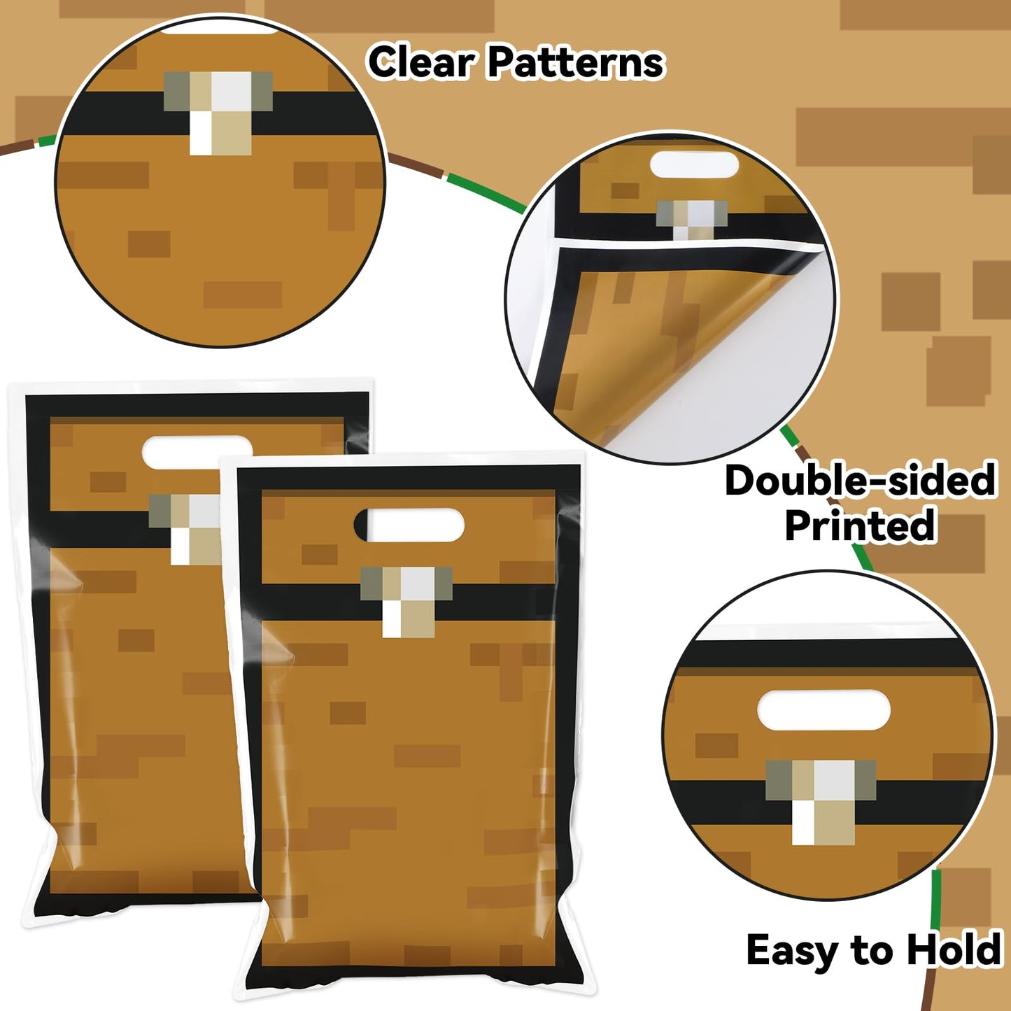 50Pcs Pixel Treasure Chest Favors Bag Pixel Birthday Party Plastic Gift Bags Video Game Party Candy Bag Video Game Theme Goodie Treat Bags for Kids Gamer Birthday Decoration Supplies 9.8 x 6.5Inch