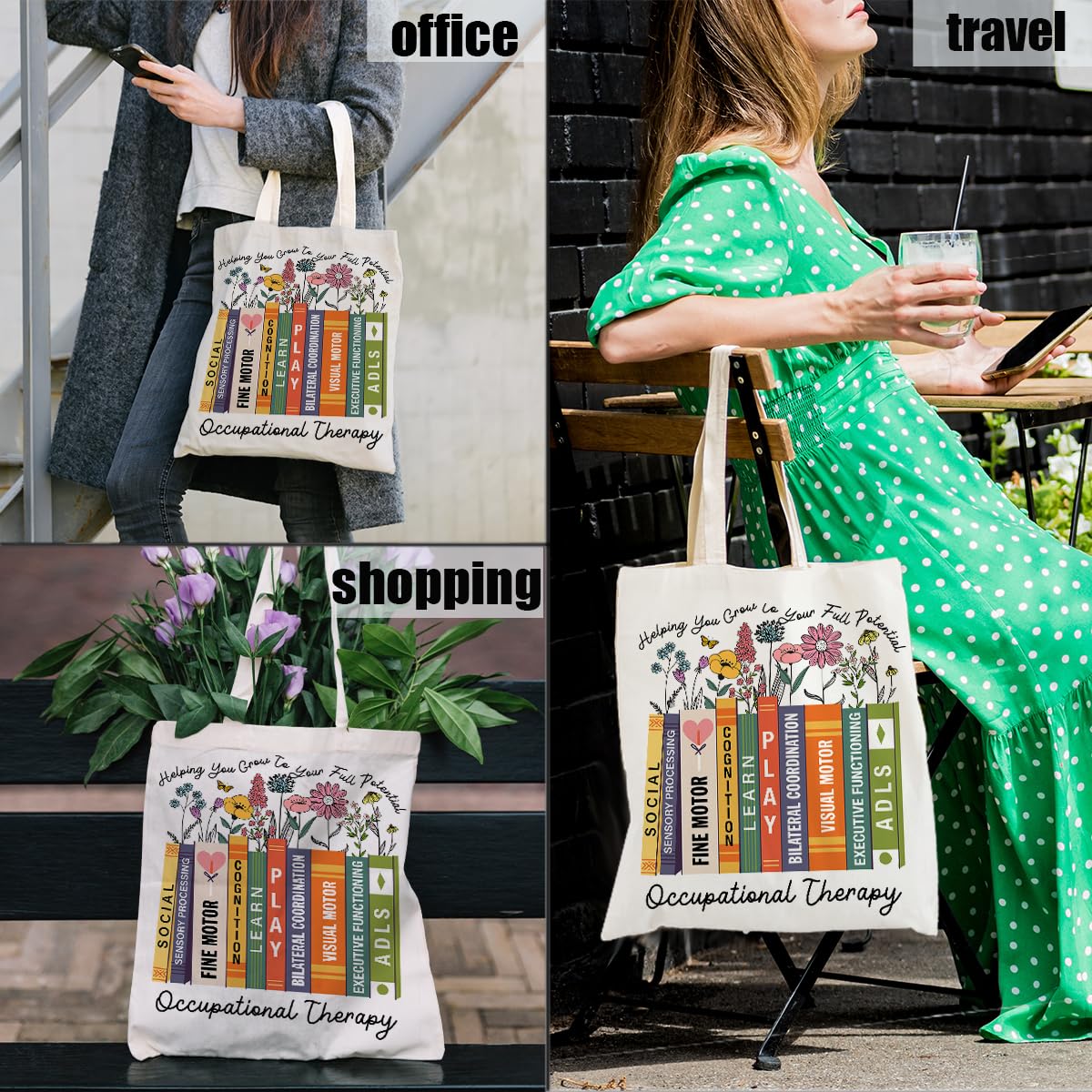 Mental Health Tote Bag for Women, Psychology Gifts for Counselor Therapist Canvas Tote Bag Double-Sided Print