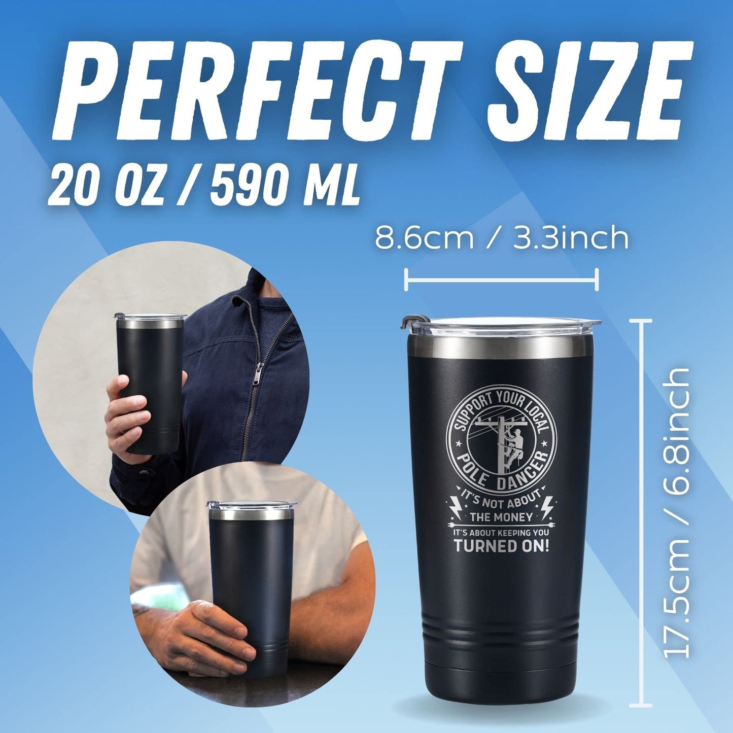 Onebttl Lineman Gifts for Men - Support Your Local Pole Dancer Tumbler - Electrician Gag Travel Coffee Mug 20oz
