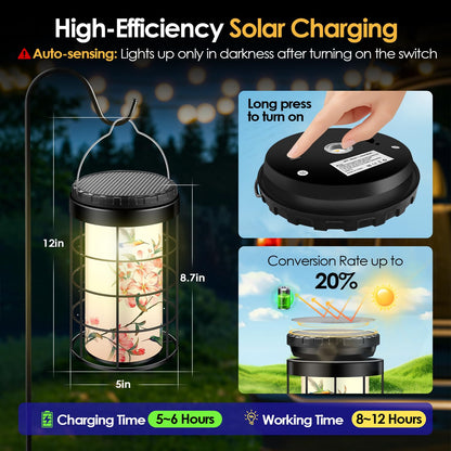 Hummingbird Solar Lanterns Outdoor Waterproof, Solar & USB Dual Charging Options, Garden Decor Hanging Lights, Gifts for Mom Wife Grandma Daughter Friends Sister