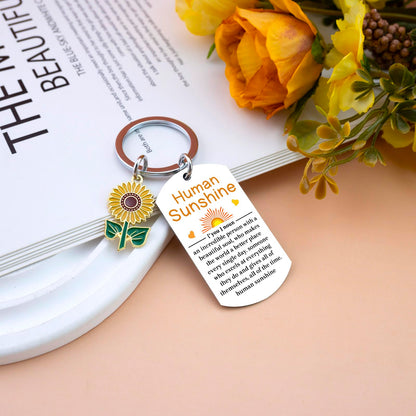 Human Sunshine Gifts for Women Sunflower Keychain Thank You Appreciation Valentines Day Gifts for Coworkers Leader Teacher Mental Health Gift Ideas Motivational Sunflower Gift for Women