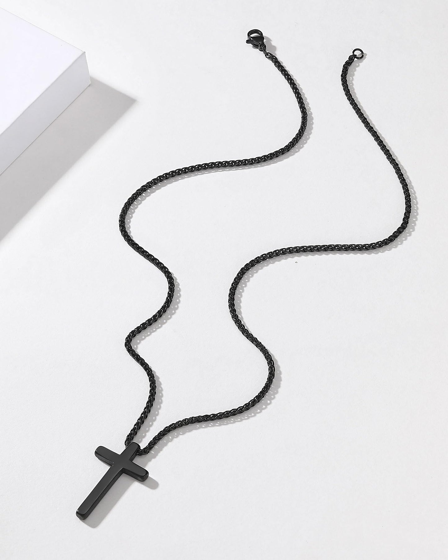 Birthday Gift Black Cross Necklace for Boys 8–21 Years Old with Joshua 1:9 Bible Verse