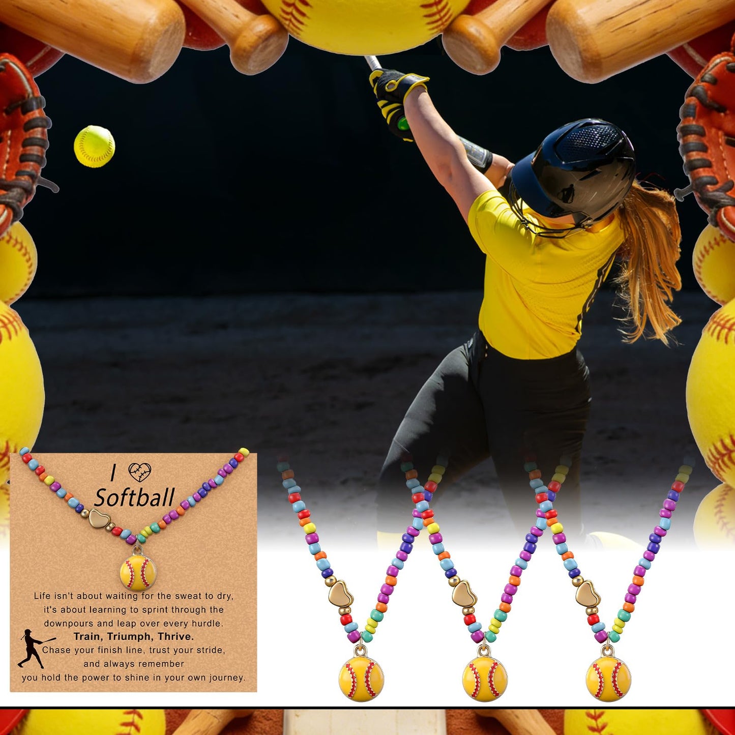 Tondiamo 20 Sets Easter Volleyball/Softball Colorful Beaded Choker Necklace Gifts with Inspirational Card 18+2 Inches for Women Sport Team Accessories Birthday Gift
