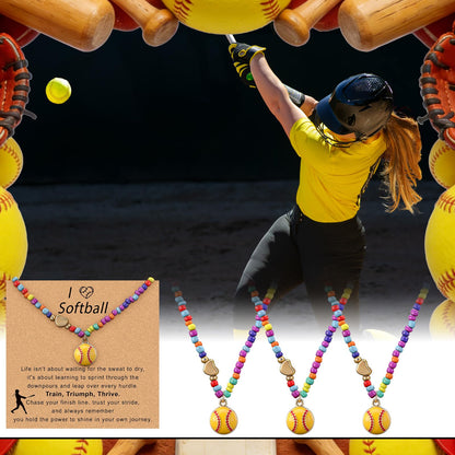 Tondiamo 20 Sets Easter Volleyball/Softball Colorful Beaded Choker Necklace Gifts with Inspirational Card 18+2 Inches for Women Sport Team Accessories Birthday Gift