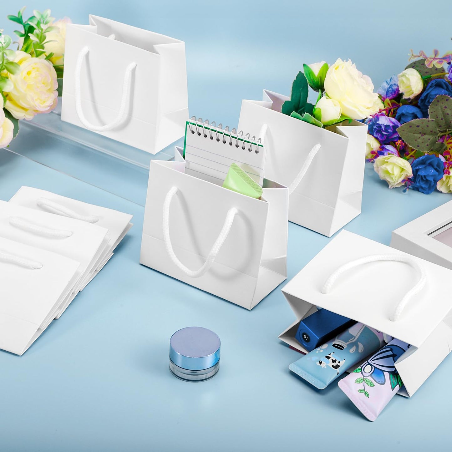 Jeffbaubl 24 Pcs Extra Small Gift Bags, 3.9 x 4.7 x 2.4 Inch Mini Gift Card Bag, Small Gift Bag with Handles, White Paper Bags for Wedding Birthday Baby Shower Party Favors (White)