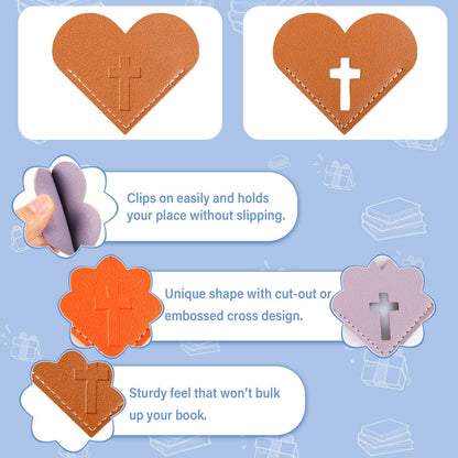 8 Pcs Leather Heart Bookmarks with Cross Design, Christian Gifts for Women, Book Accessories and Gifts for Church or Book Club(Cut-Out)