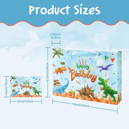 WERNNSAI Dinosaur Birthday Bag - 13" Large Happy Birthday Gift Bags with Wrapping Tissue Paper and Greeting Card for Boys Girls and Kids Dino Party Supplies Baby Showers