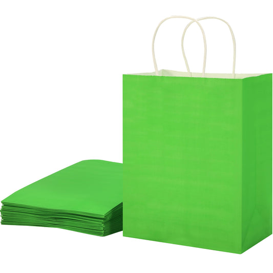 SUNCOLOR 25 Pack Green Gift Bags with Handles – 8x4.5x10 Medium Bags for Shopping, Retail, DIY, Wedding, Party Favors & Special Occasions
