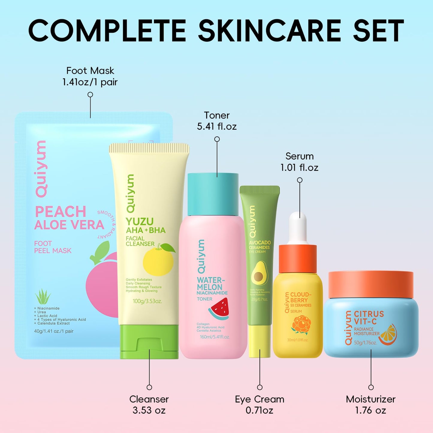 QUIYUM Fruit Skincare Gift Set - 10-in-1 Glow Routine + Cute Accessories, Hydrate, Glow, Strengthen Skin Barrier, All Skin Types, Ideal Gift for Teens Girls Women