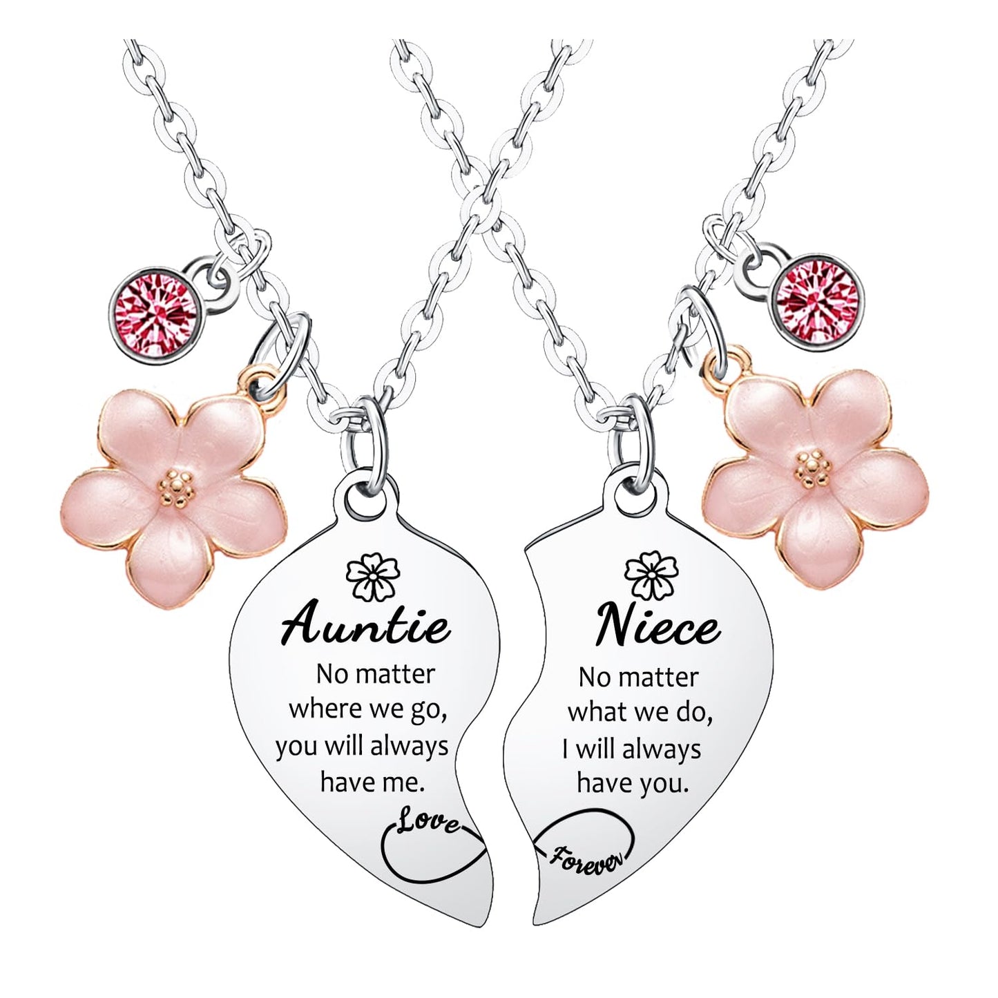 Waeceip Auntie Niece Necklaces for 2 Pcs Heart Matching Necklaces for Auntie and Niece Gifts for Aunt Christmas Birthday Present for Aunt and Nieces Necklace Jewelry Thanksgiving Gift