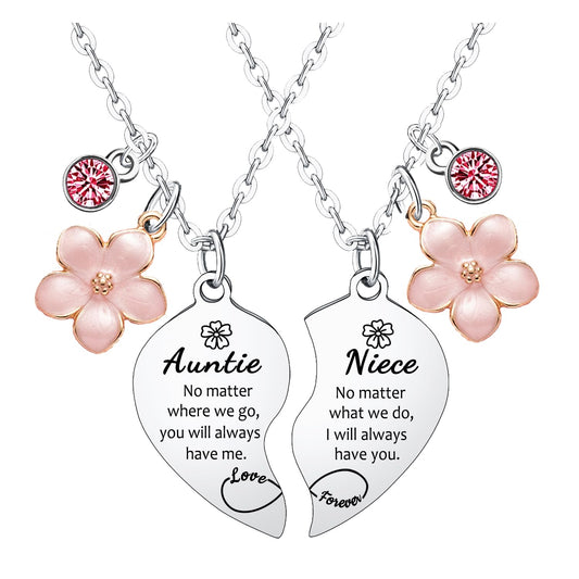 Waeceip Auntie Niece Necklaces for 2 Pcs Heart Matching Necklaces for Auntie and Niece Gifts for Aunt Christmas Birthday Present for Aunt and Nieces Necklace Jewelry Thanksgiving Gift