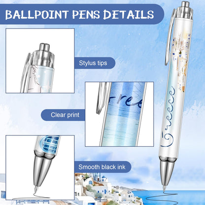 Sayglossy 15 Pcs Greece Travel Ballpoint Pens Greece Souvenirs Gifts Greek Travel Pen Bulk Retractable European Souvenirs for Office Supplies Traveler Gifts
