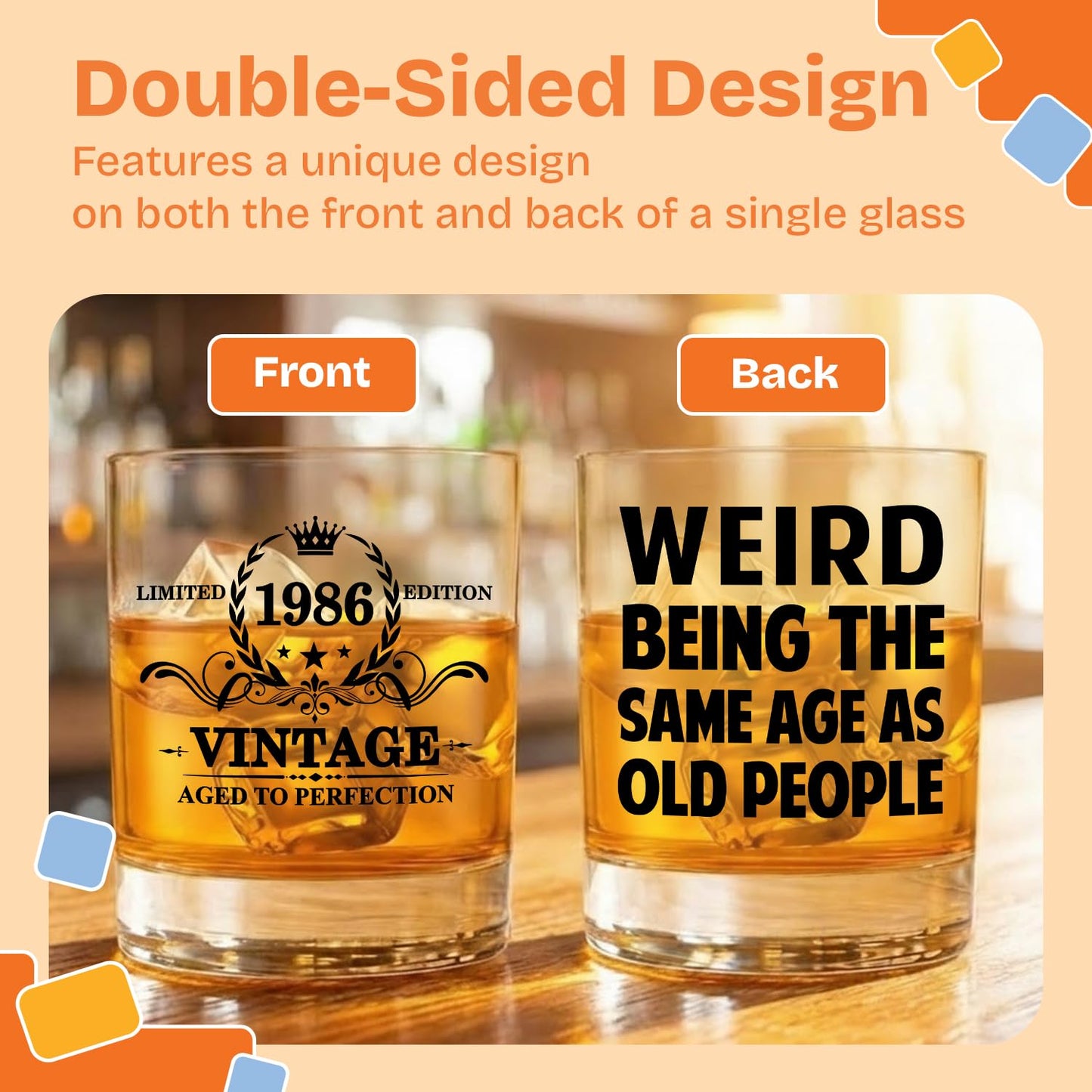 NewEleven 40th Birthday Gifts For Men - Vintage 1986 40th Birthday Gifts Men, Funny Gift For Him, Husband, Dad - Cool Whiskey Gift Idea From Her, Wife - Whiskey Glass