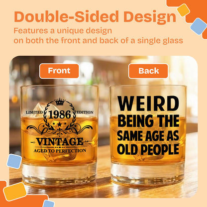 NewEleven 40th Birthday Gifts For Men - Vintage 1986 40th Birthday Gifts Men, Funny Gift For Him, Husband, Dad - Cool Whiskey Gift Idea From Her, Wife - Whiskey Glass