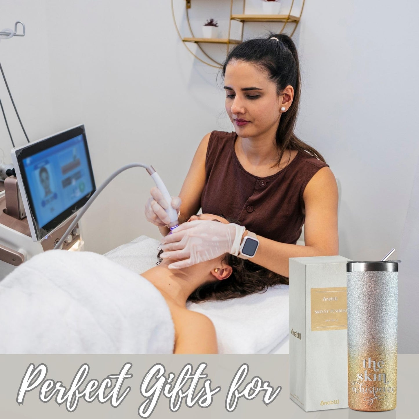Onebttl Esthetician gifts for Women, Skin Whisperer Gifts, 20 oz Insulated Stainless Steel Tumbler, Siilver-Gold