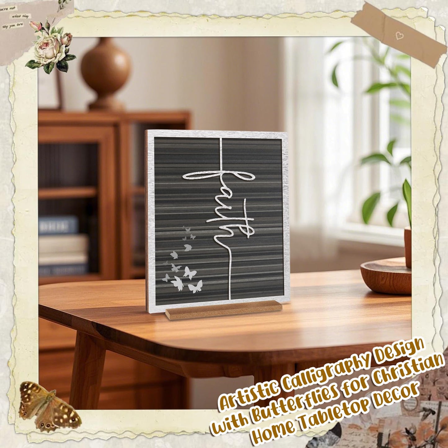 ARTINAEL Christian Gifts for Women Faith, Wood Jesus Art Decor Signs & Plaques for Entryway Table Desk Shelf Tiered Tray, Inspirational Butterfly Design Motivational Gift for Home Office Farmhouse