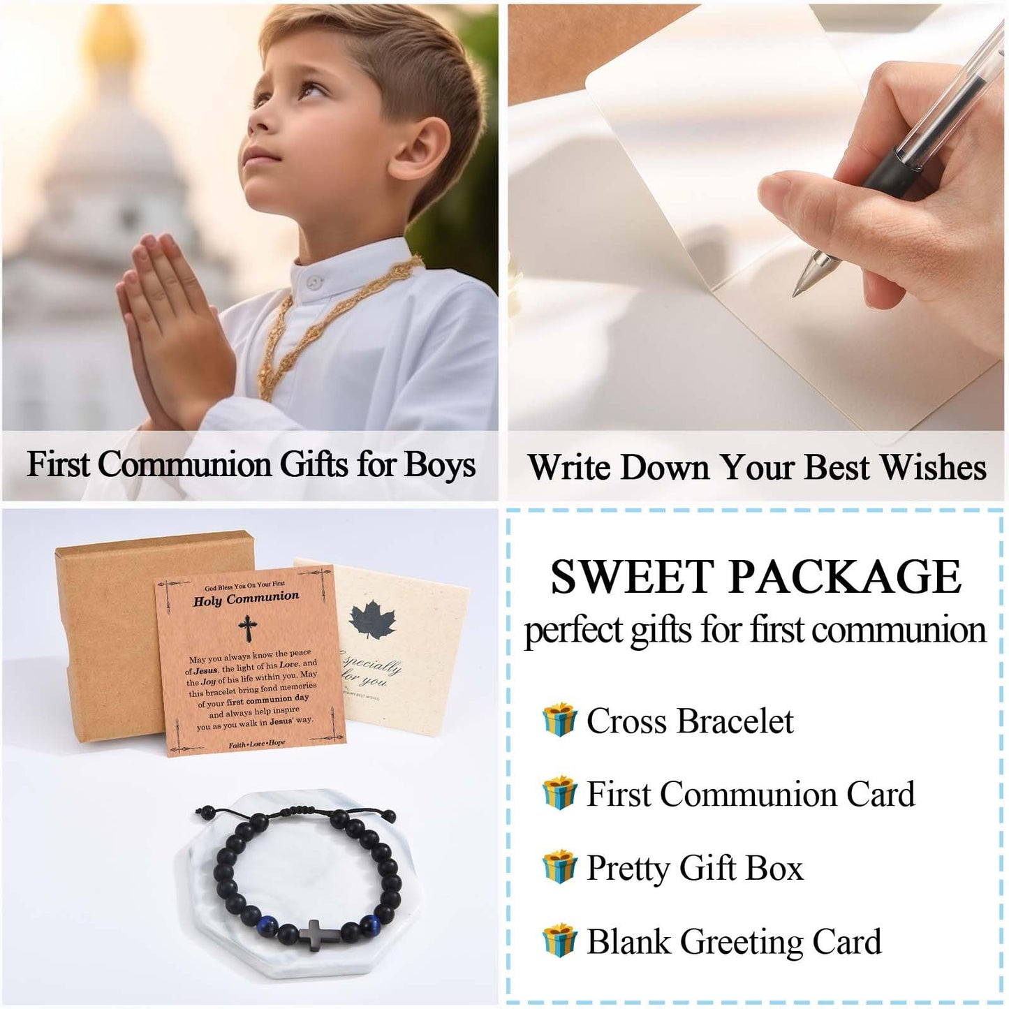 Cross Bracelet for Boys Men, Easter Basket Stuffers Baptism Confirmation First Communion Christian Religious Birthday Christmas Valentines Fathers Day Stocking Stuffers Gifts for Boys Kids Teens Men