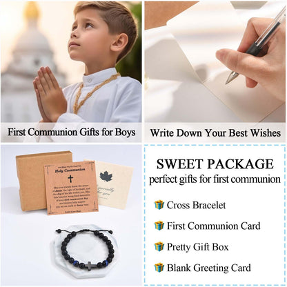 Cross Bracelet for Boys Men, Easter Basket Stuffers Baptism Confirmation First Communion Christian Religious Birthday Christmas Valentines Fathers Day Stocking Stuffers Gifts for Boys Kids Teens Men