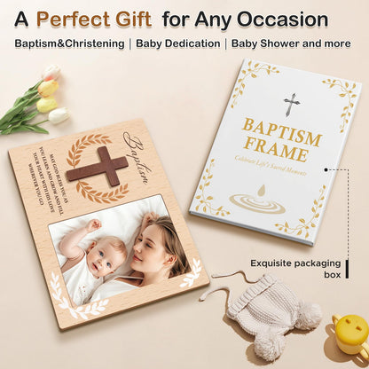 Baptism Picture Frame Gifts,Baptism Gifts for Boys Girls, Christening Baby Gift from Godparents Friends Family,3D Cross Wood Picture Frame(4x6-Vertical)