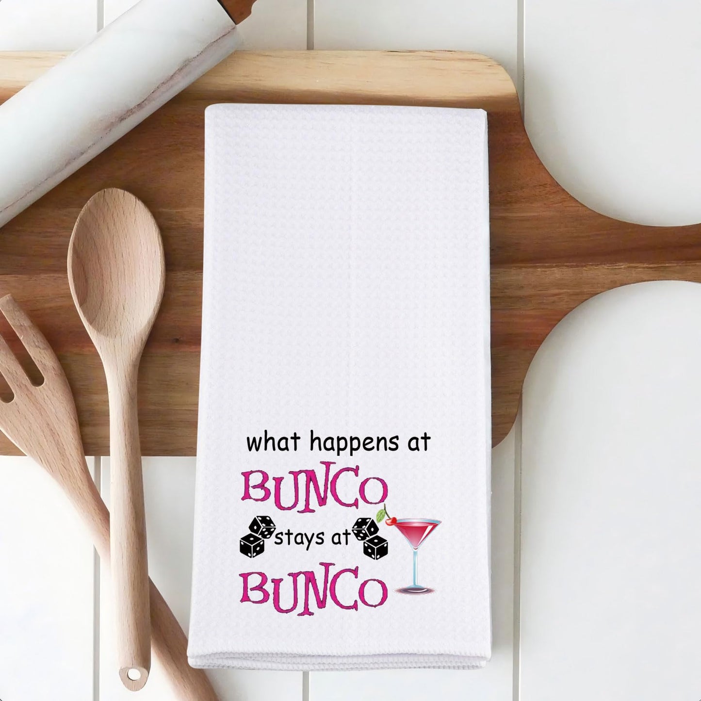 VAMSII Bunco Game Bunco Kitchen Towel Gift for Bunco Player What Happens at Bunco Stays at Bunco Dice (Bunco Bunco Towel)