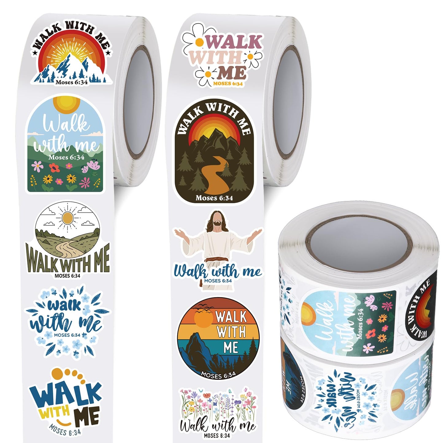 Glenmal 1000pcs Walk with Me Stickers 2026 Mormon Youth Moses 6: 34 Scrapbooking Jesus Religious Bautizo Waterproof Decals Christian Church Faith Baptism Gift for Conference Youth Missionary(Simple)