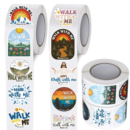 Glenmal 1000pcs Walk with Me Stickers 2026 Mormon Youth Moses 6: 34 Scrapbooking Jesus Religious Bautizo Waterproof Decals Christian Church Faith Baptism Gift for Conference Youth Missionary(Simple)