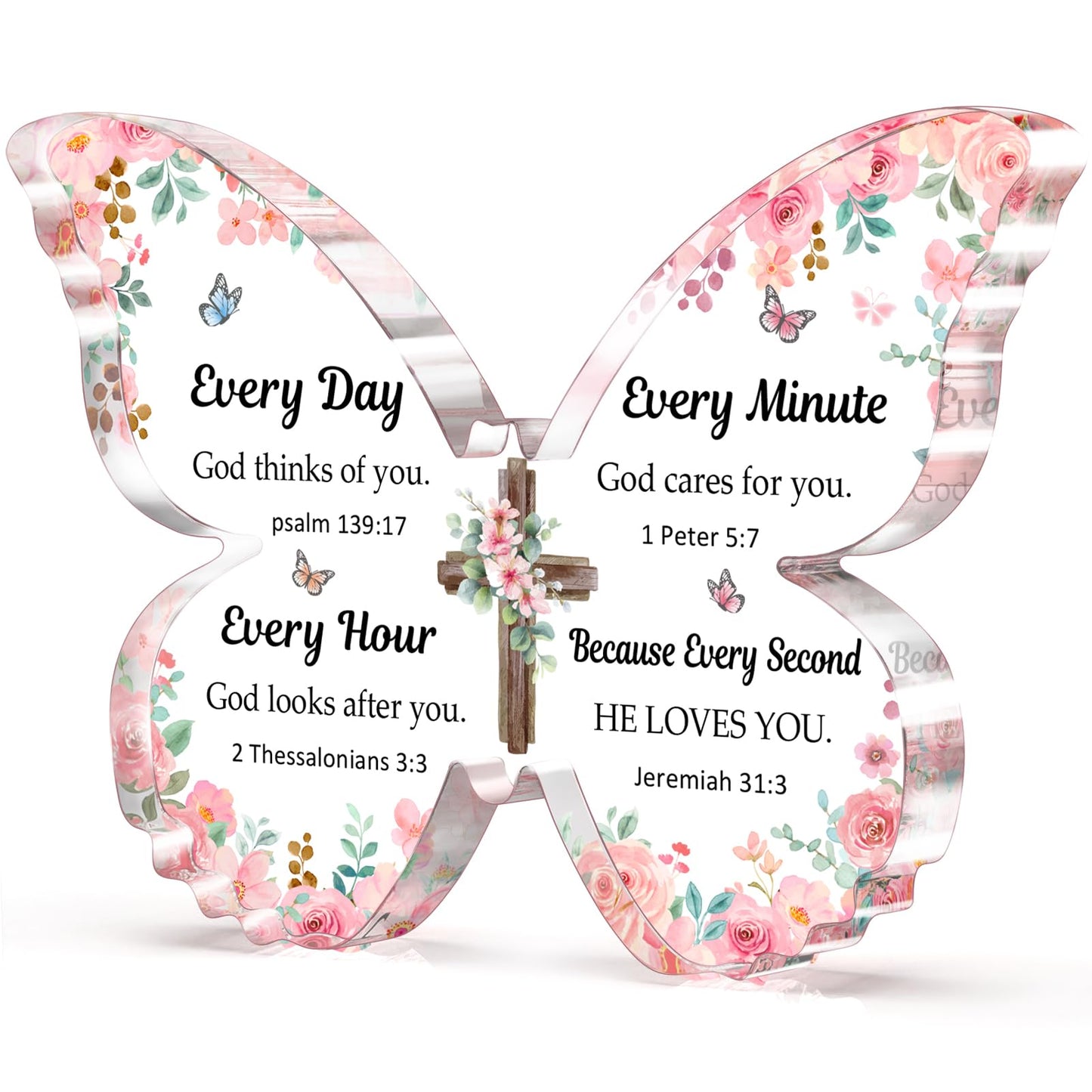 Christian Gifts for Women Faith, Butterfly Acrylic Plaque Sign, Christian Gift for Women on Mothers Day Birthday, Spiritual Present for Female Friend Family, 5x3.8x0.5 Inch - Pink