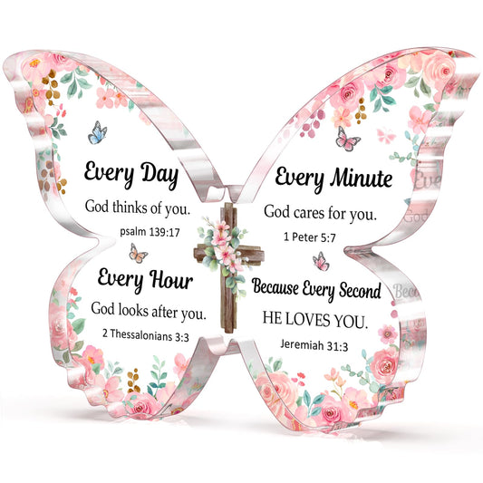 Christian Gifts for Women Faith, Butterfly Acrylic Plaque Sign, Christian Gift for Women on Mothers Day Birthday, Spiritual Present for Female Friend Family, 5x3.8x0.5 Inch - Pink
