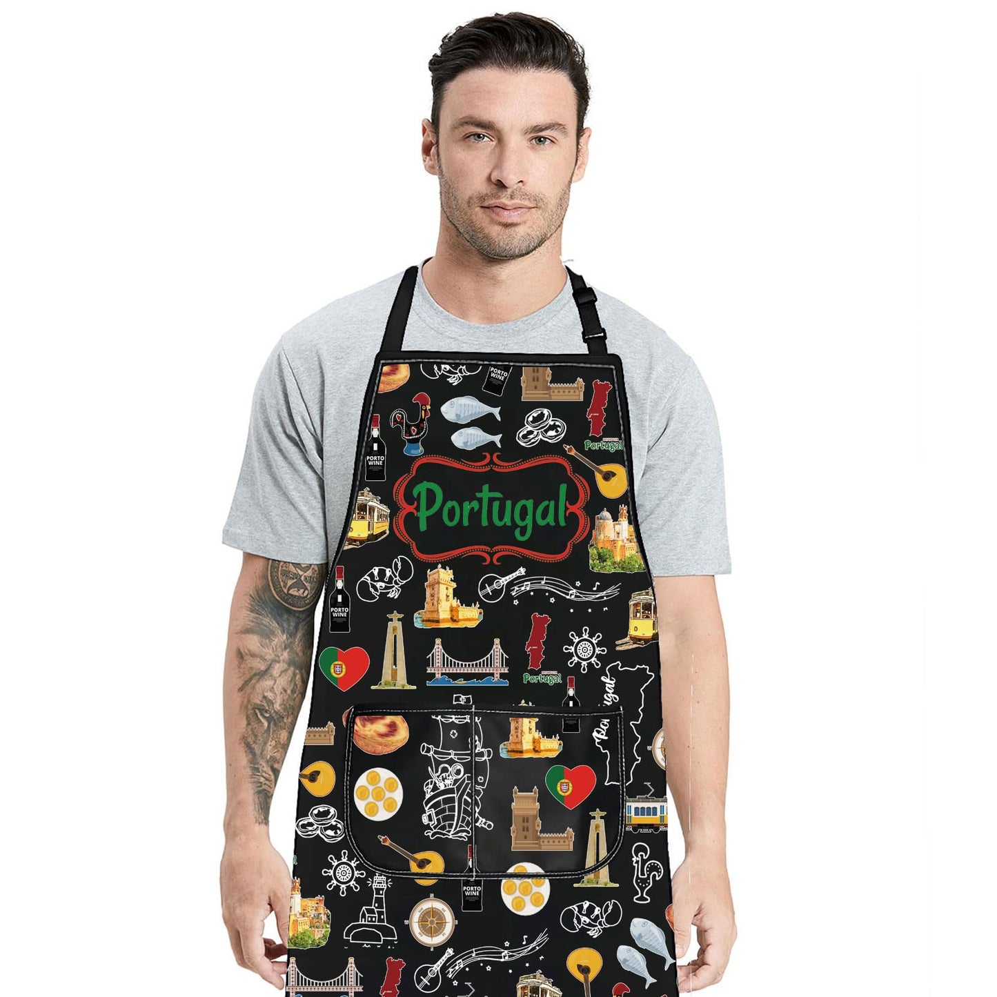 G2TUP Portugals Apron With Pockets Portugals Kitchen Gifts Portugal Cooking Apron Portuguese Gifts