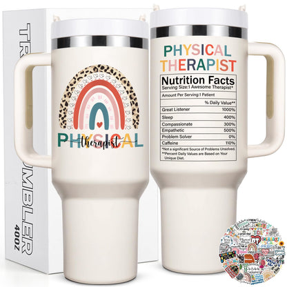 Lifecapido Physical Therapist Gifts, PT 40oz Insulated Tumbler with Stickers, Birthday Christmas PT Month Gifts for Physical Therapists, Creamy