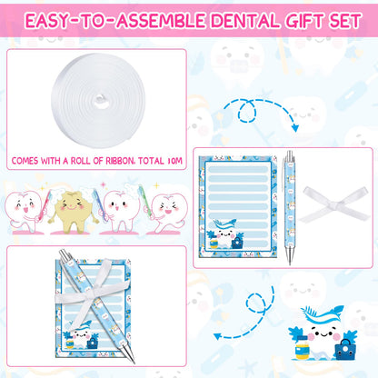 Eaasty 48 Pcs Dental Hygienists Gifts Bulk Tooth Notepads and Ballpoint Pens with Ribbon Dental Assistant Appreciation Gifts for Dentist, Nurse, Doctor, Staff, Coworker