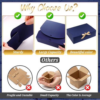 Yuanan 16 Pack Gift Box with Lid, 10.6×8×3 Inch Blue Gift Box Bulk Kraft Paper Unfold Bridesmaid Boxes with Gold Ribbon Boxes for Presents Square for Birthdays, Weddings, Graduation and Holidays