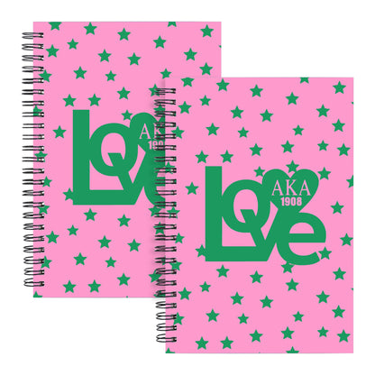 JOHSBYD AKA Sorority Spiral Notebook 2 Pack A5, 1908 Pink and Green Lined Journal for Women, Notebook for Work School Note Taking, AKA Gifts for Sisters Students Teacher (2 spiral-aka love)
