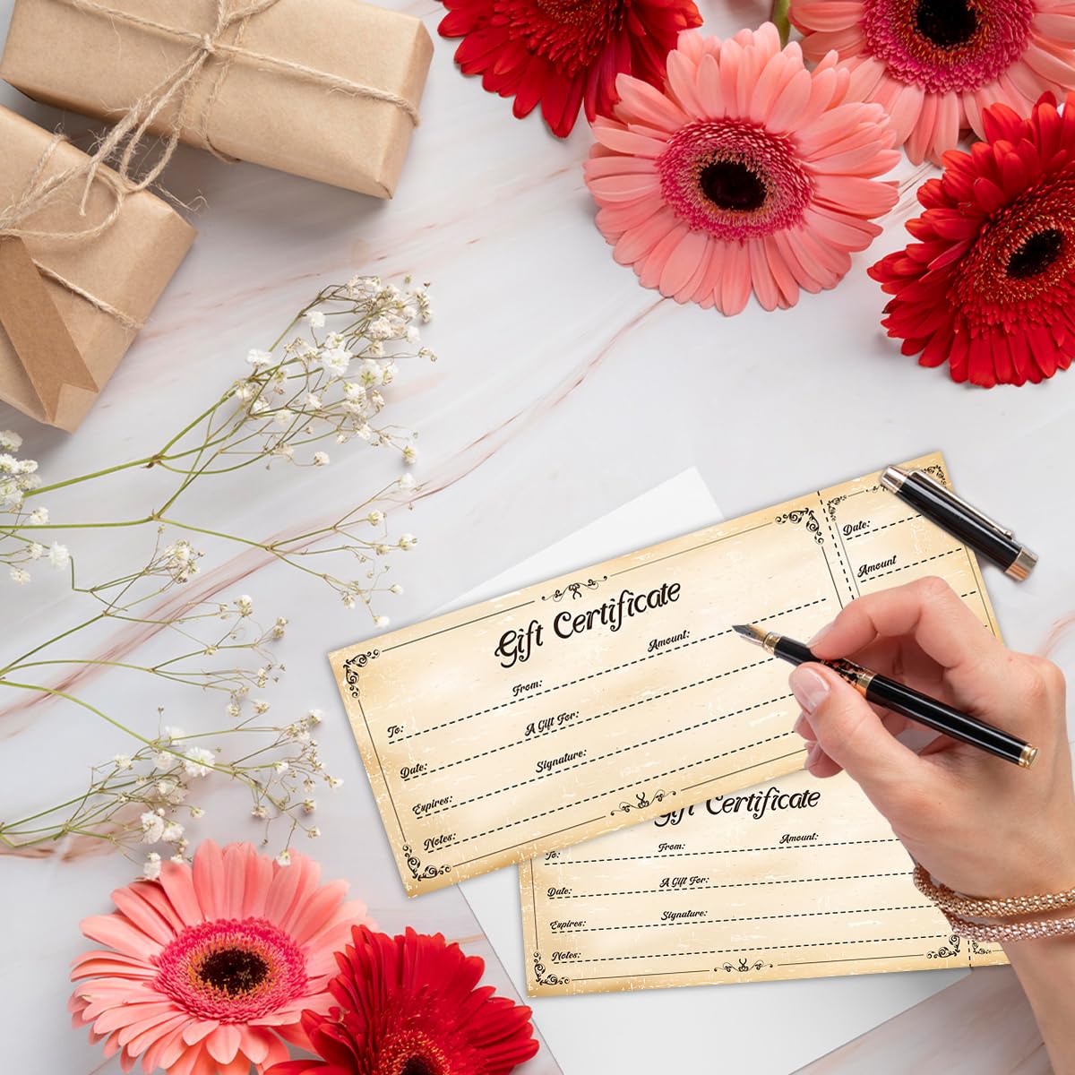 50 Sets Gift Certificates for Business, Blank Gift Cards Certificates with Envelopes, Gifts for Salon Restaurants Spa Marriage Birthday Christmas Client Vouchers - Retro Style