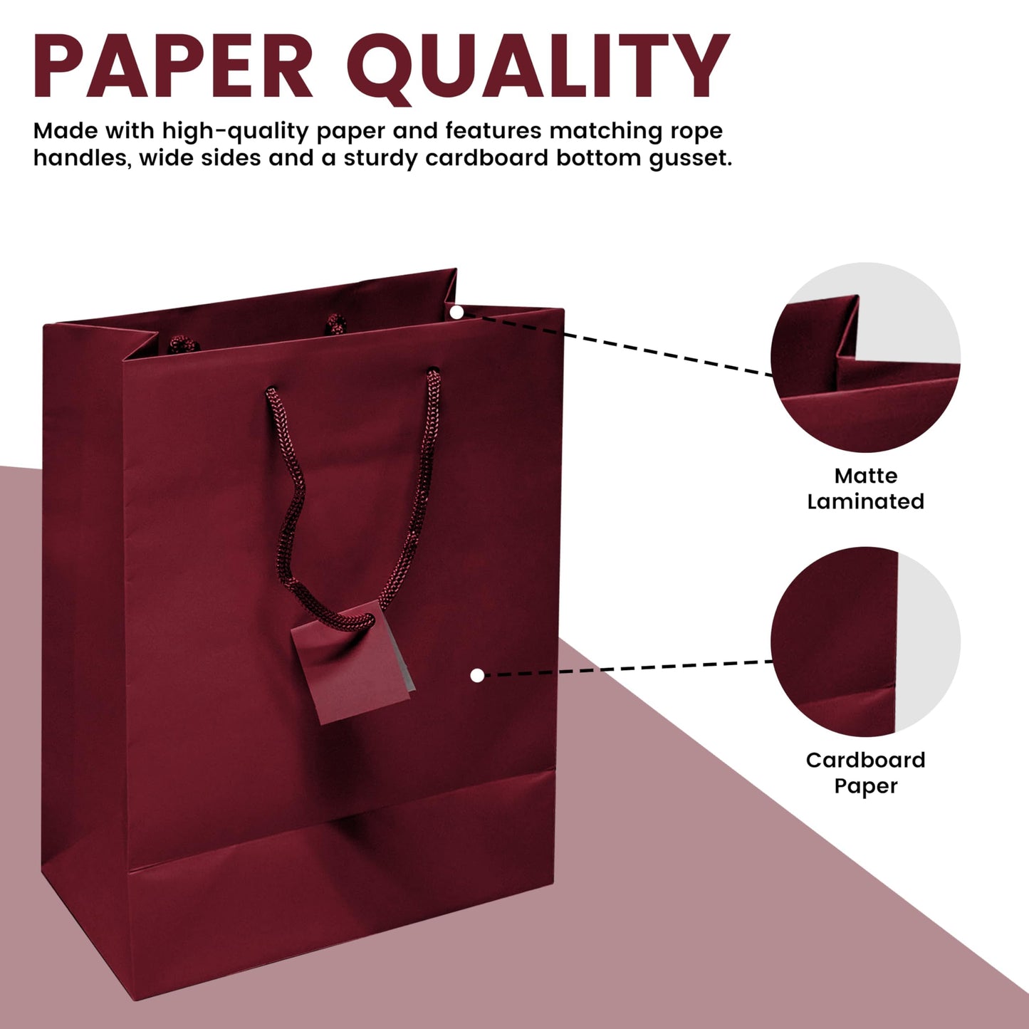 Novel Box Burgundy Gift Bags with Handles 10 Pack 8x4x10 Inches Large Paper Bulk Gift Bags for Business, Shopping, Birthday, Party Favor - Euro Tote Paper Bag for Groceries & Personal Use