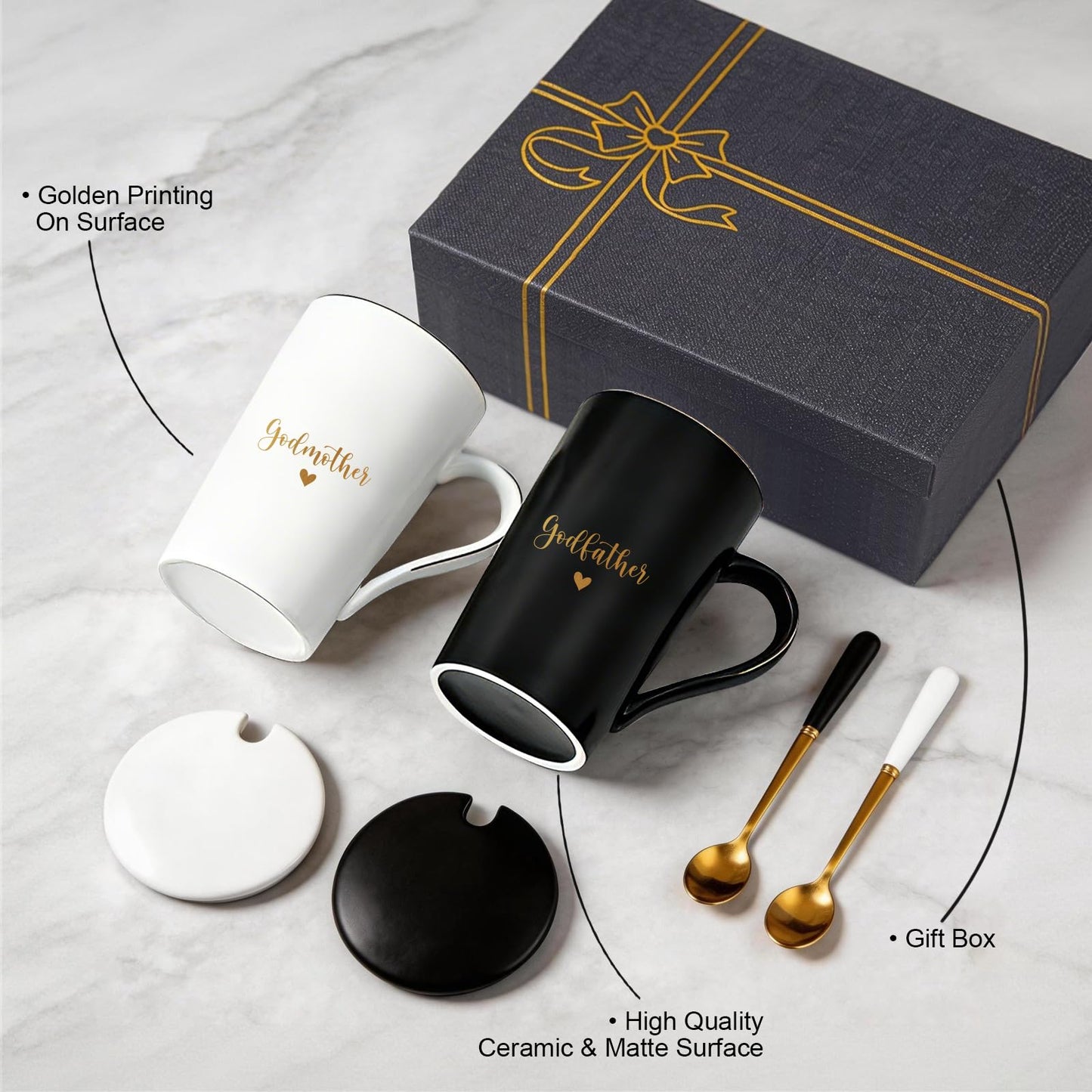 Godparents Proposal Gift Set, Godmother & Godfather Coffee Mugs with Gift Box, Pregnancy Announcement Birthday Gifts from Godchild 14oz