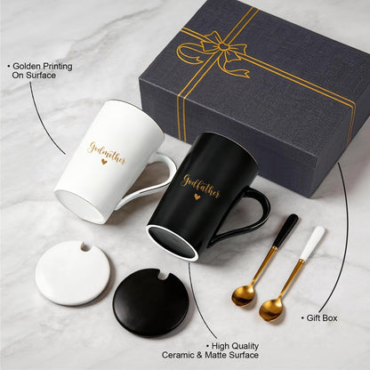 Godparents Proposal Gift Set, Godmother & Godfather Coffee Mugs with Gift Box, Pregnancy Announcement Birthday Gifts from Godchild 14oz