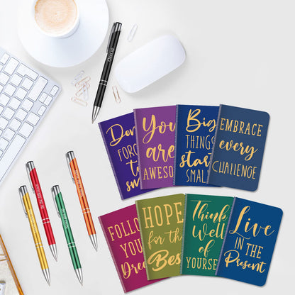 Funrous 32 Pcs Motivational Quote Pens Inspirational Notepads Mini Journal with Ballpoint Pen Small Notebooks Gift for Men Women Coworker Adult Party Favors Prize Teacher Student Office(Simple)